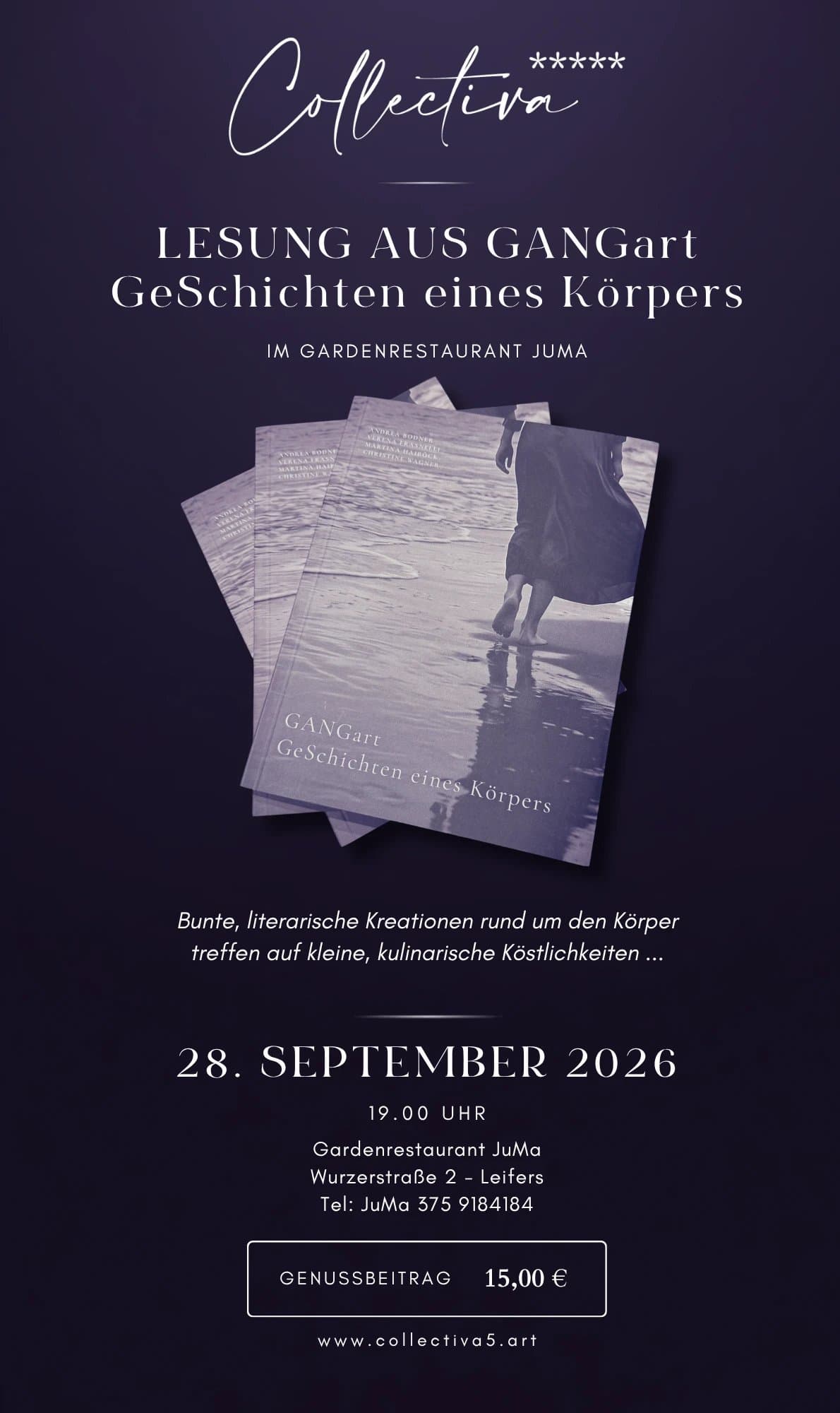 Lesung GANGart JuMa Kulinarische Lesung aus GANGart – 28. September 2026, Gardenrestaurant JuMa Leifers